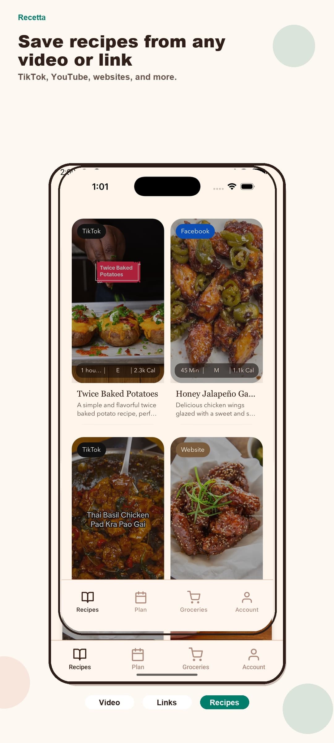 Recetta app screen