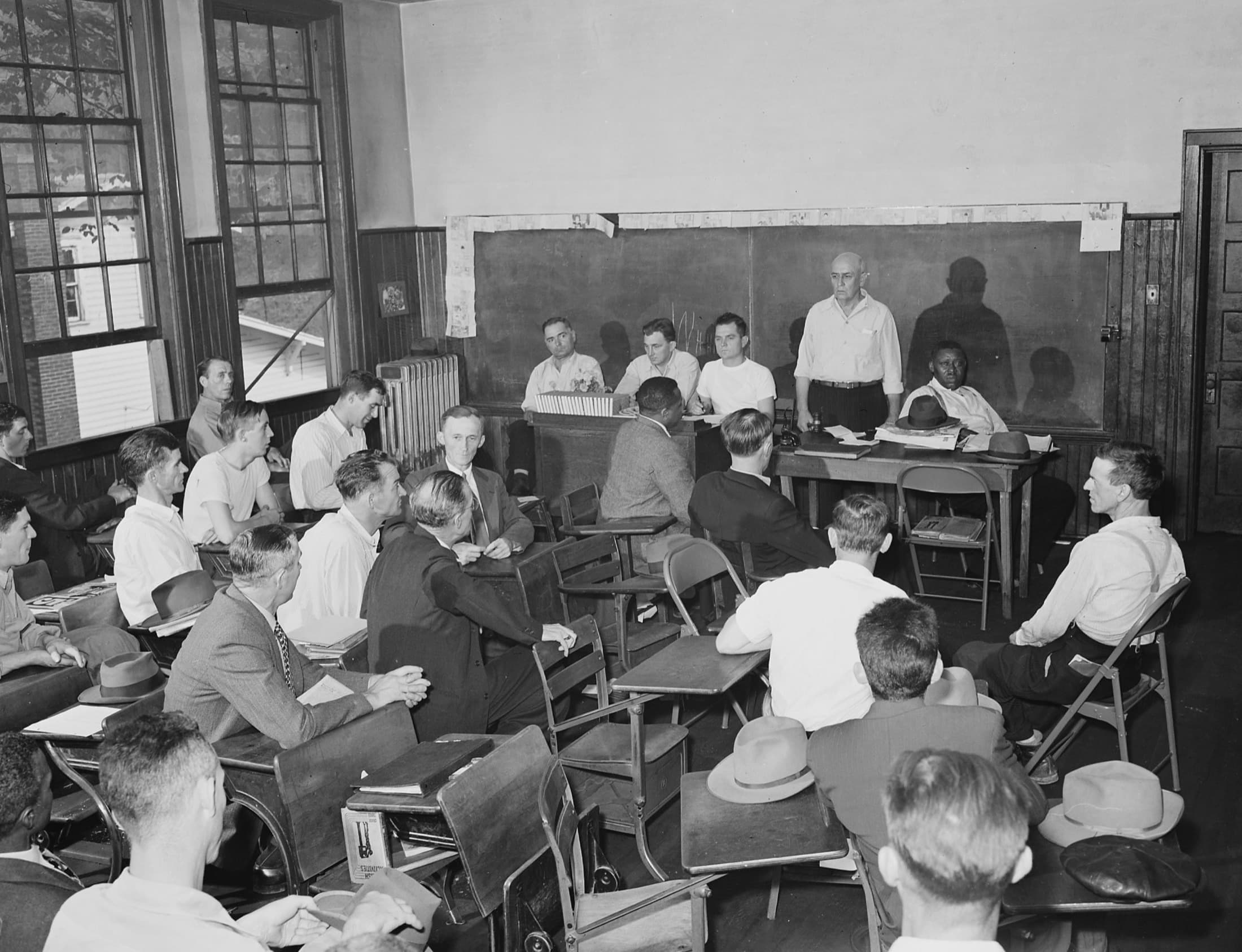 Members of a United Mine Workers local meeting in a schoolhouse, Wheelwright, Kentucky, 1946